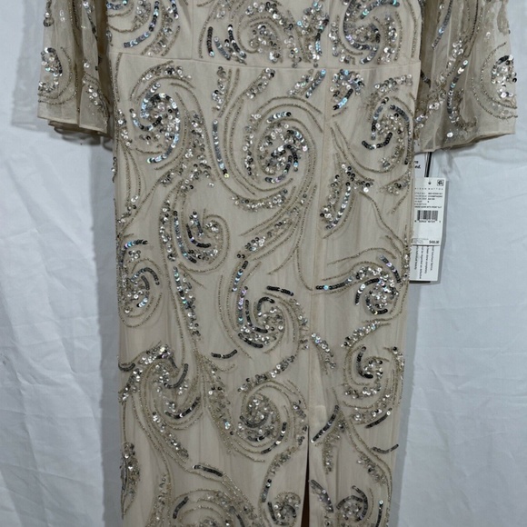 NWT‎ $495 Aidan Mattox 3/4 Sleeve Beaded Column Gown in Champagne [SZ 6 ] - Picture 7 of 16